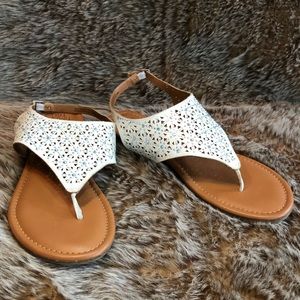 Time and Tru Sandals sz 8  Grey w/ Blue stones